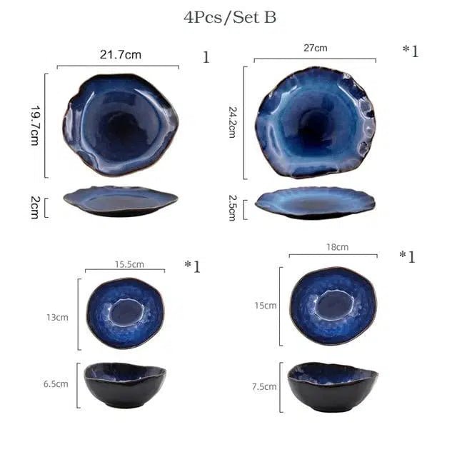 Blue Colour Ceramics Irregular Shape Dinner Sets - Hestia + Co.