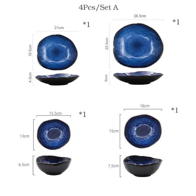 Blue Colour Ceramics Irregular Shape Dinner Sets - Hestia + Co.