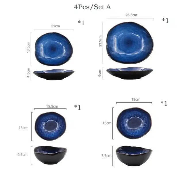 Blue Colour Ceramics Irregular Shape Dinner Sets - Hestia + Co.