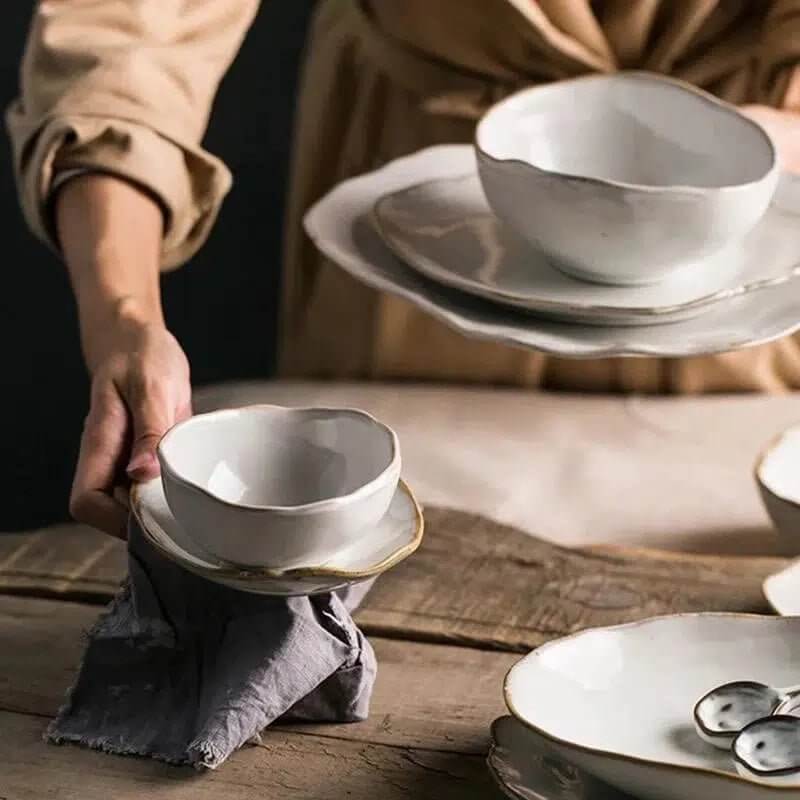 Irregular White Ceramic Plates + Dishes - Hestia + Co.