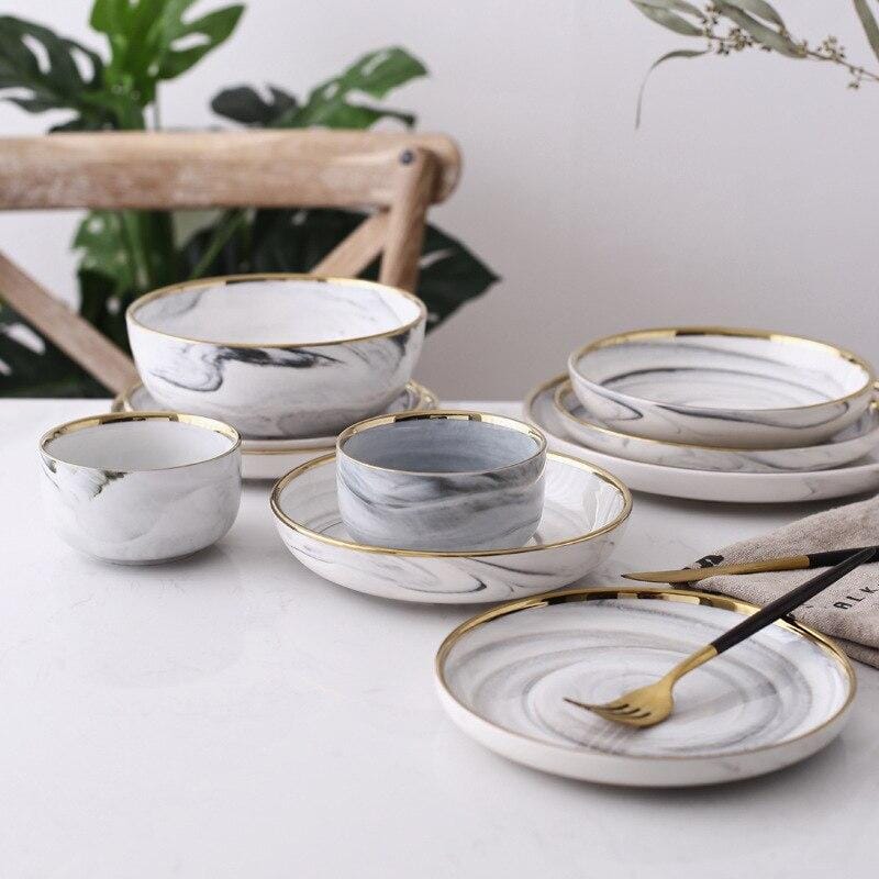 Marble Pattern Porcelain Plate Set - Hestia + Co.