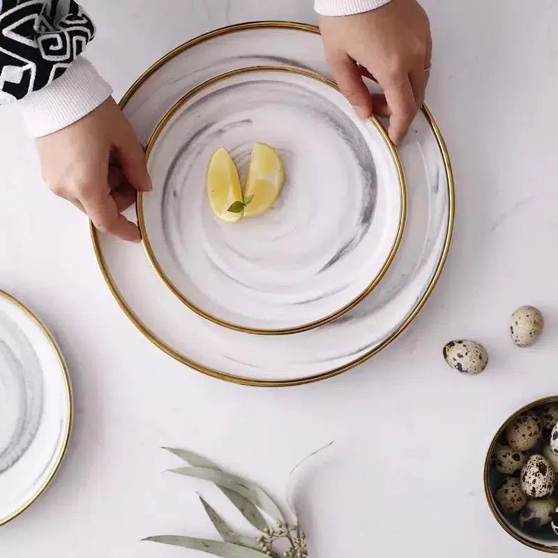 Marble Pattern Porcelain Plate Set - Hestia + Co.