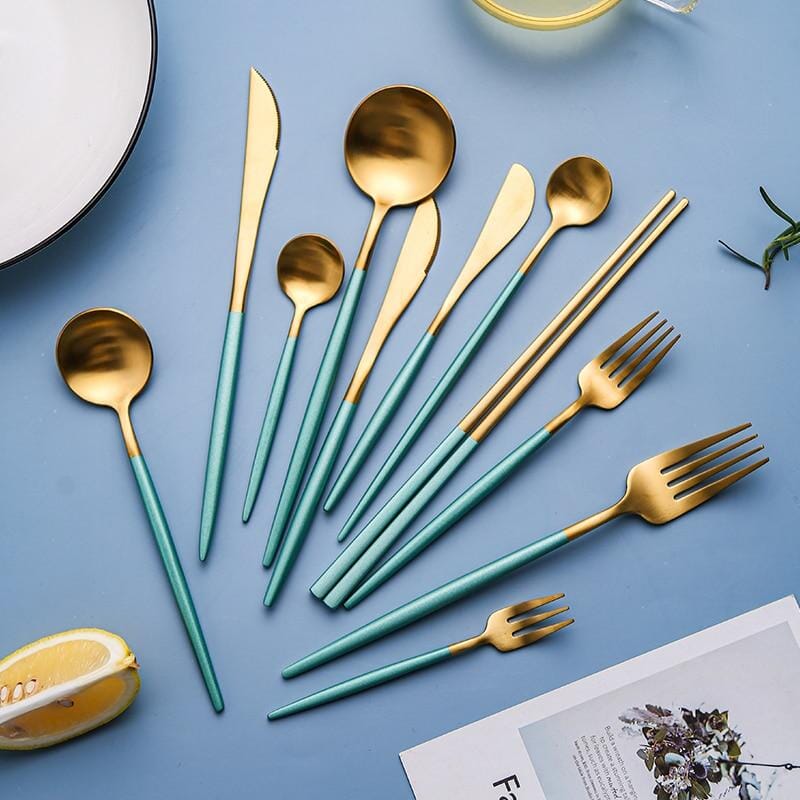 Mint Green + Gold Cutlery Set - Hestia + Co.