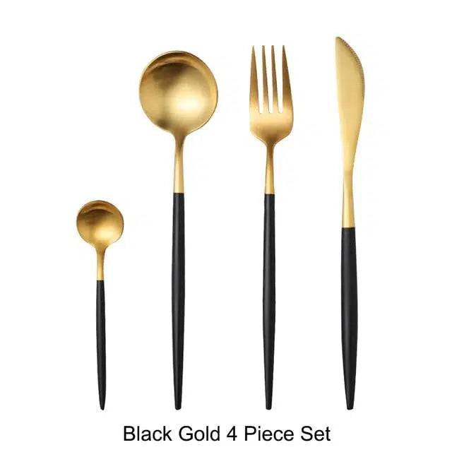 Black + Gold Cutlery Set Hestia + Co. 4 Piece Set 
