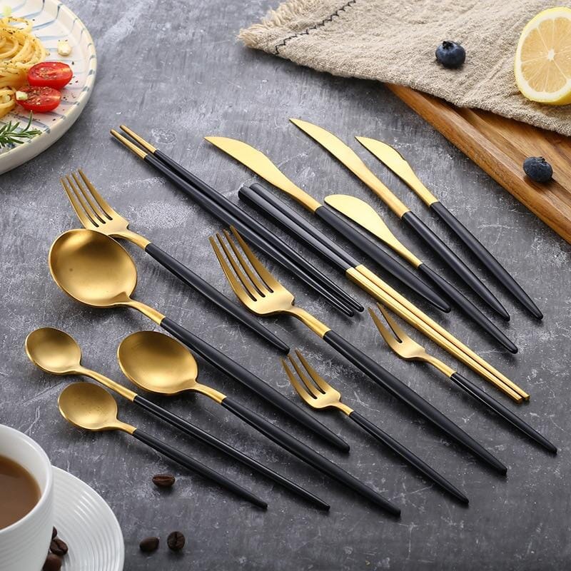 Black + Gold Cutlery Set Hestia + Co. 