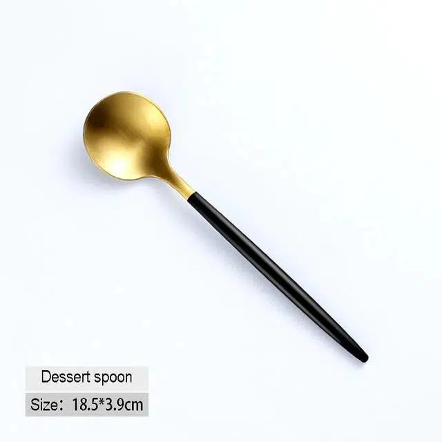 Black + Gold Cutlery Set Hestia + Co. Dessert spoon 