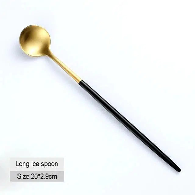 Black + Gold Cutlery Set Hestia + Co. Long ice spoon 
