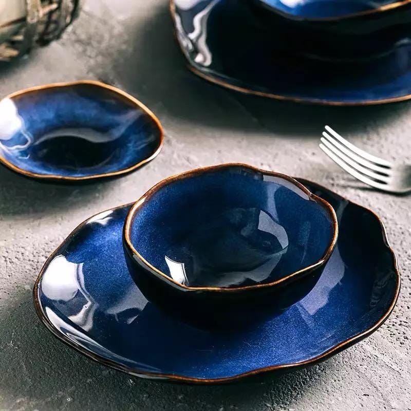 Blue Colour Ceramics Irregular Shape Dinner Sets Hestia + Co. 