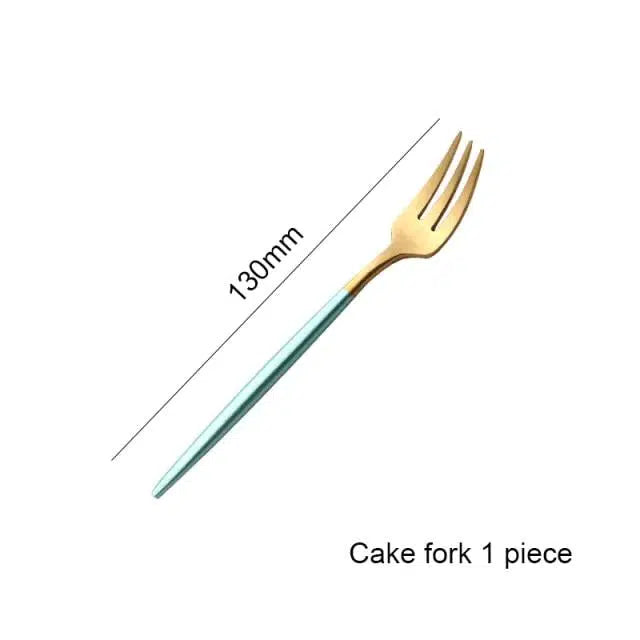 Mint Green + Gold Cutlery Set Flatware Sets Hestia + Co. Gold Cake fork 