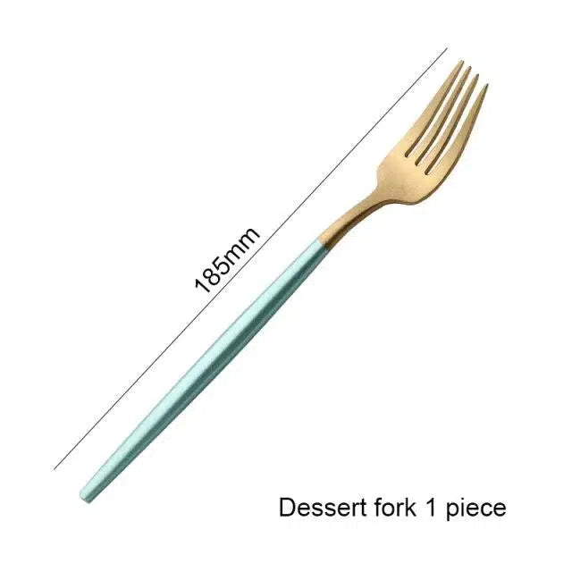 Mint Green + Gold Cutlery Set Flatware Sets Hestia + Co. Gold Dessert fork 