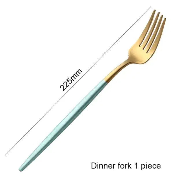 Mint Green + Gold Cutlery Set Flatware Sets Hestia + Co. Gold Dinner fork 