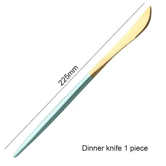Mint Green + Gold Cutlery Set Flatware Sets Hestia + Co. Gold Dinner knife 