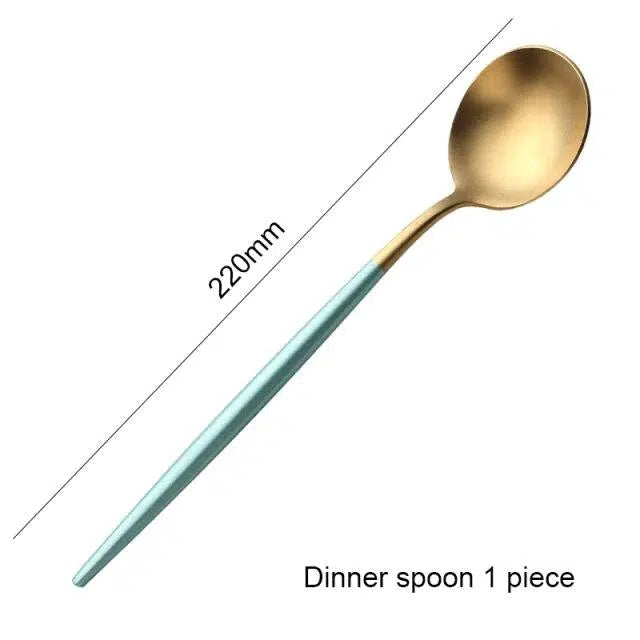 Mint Green + Gold Cutlery Set Flatware Sets Hestia + Co. Gold Dinner spoon 