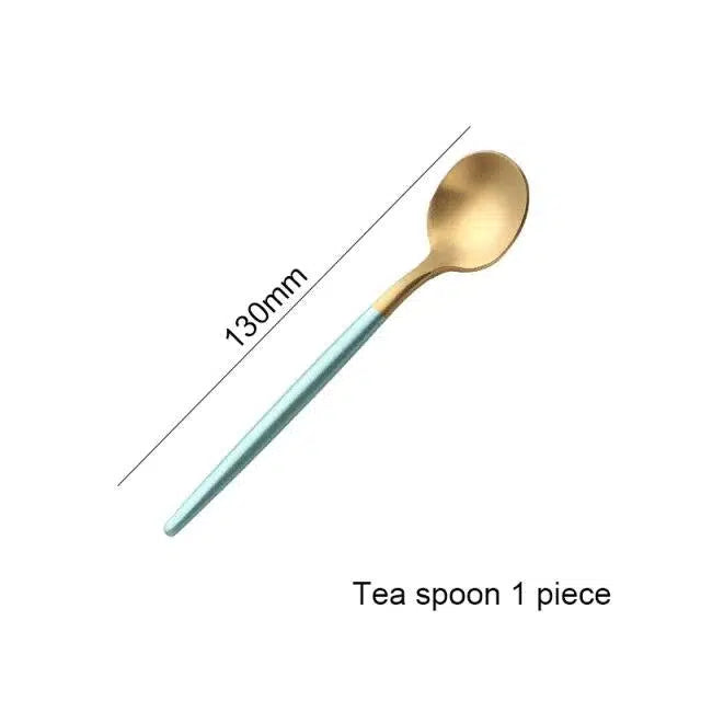 Mint Green + Gold Cutlery Set Flatware Sets Hestia + Co. Gold Tea spoon 