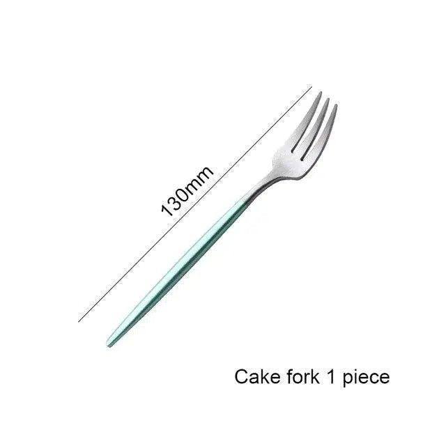 Mint Green + Gold Cutlery Set Flatware Sets Hestia + Co. Silver Cake fork 