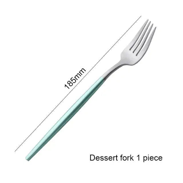 Mint Green + Gold Cutlery Set Flatware Sets Hestia + Co. Silver Dessert fork 
