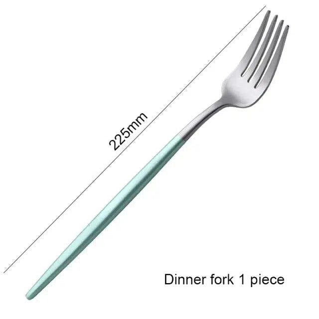 Mint Green + Gold Cutlery Set Flatware Sets Hestia + Co. Silver Dinner fork 
