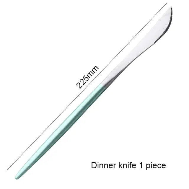Mint Green + Gold Cutlery Set Flatware Sets Hestia + Co. Silver Dinner knife 