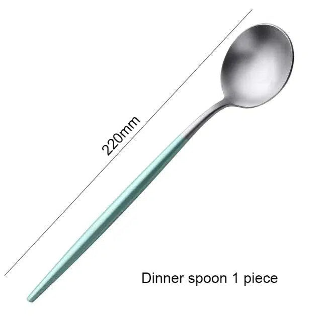 Mint Green + Gold Cutlery Set Flatware Sets Hestia + Co. Silver Dinner spoon 