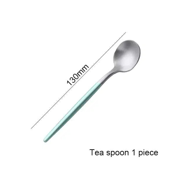 Mint Green + Gold Cutlery Set Flatware Sets Hestia + Co. Silver Tea spoon 