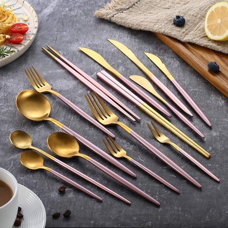 Pink + Gold Cutlery Set Hestia + Co. 