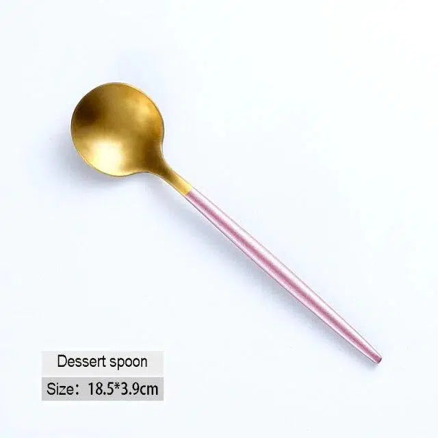 Pink + Gold Cutlery Set Hestia + Co. Dessert spoon 
